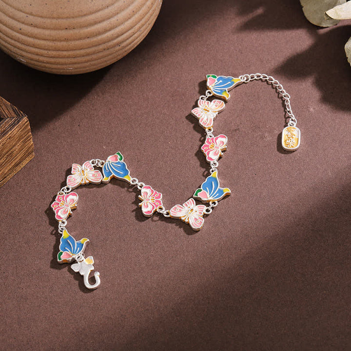 Buddha Stones 銅エナメル製蝶と愛のモチーフの調節可能なブレスレット - image 3