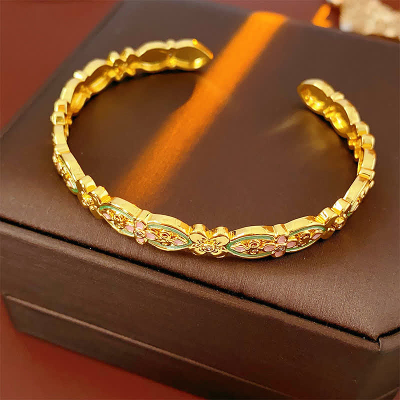 Buddha Stones 銅エナメル花柄バランスカフブレスレット - image 1