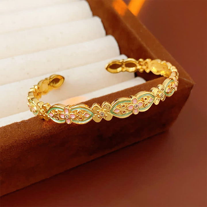Buddha Stones 銅エナメル花柄バランスカフブレスレット - 銅（接続♥接地） - image 0