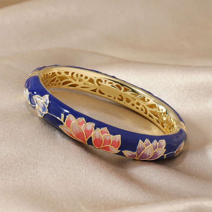 Buddha Stones 銅ロータス七宝エナメル啓蒙バングル ブレスレット - 青 - image 2