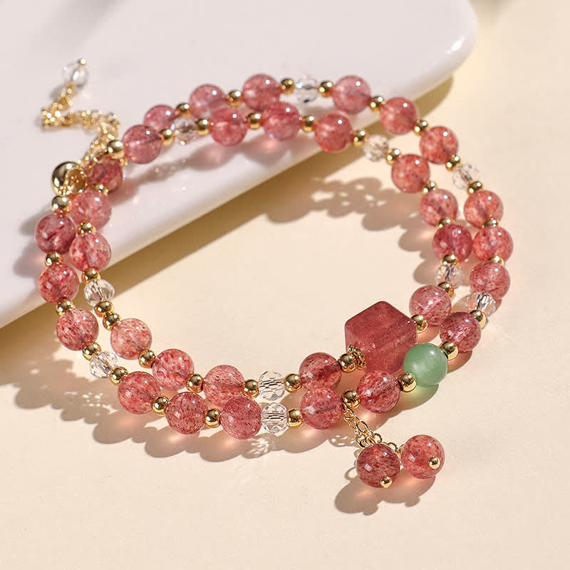 Buddha Stones 天然ストロベリークォーツ ダブルラップ クリスタルヒーリングブレスレット - image 2