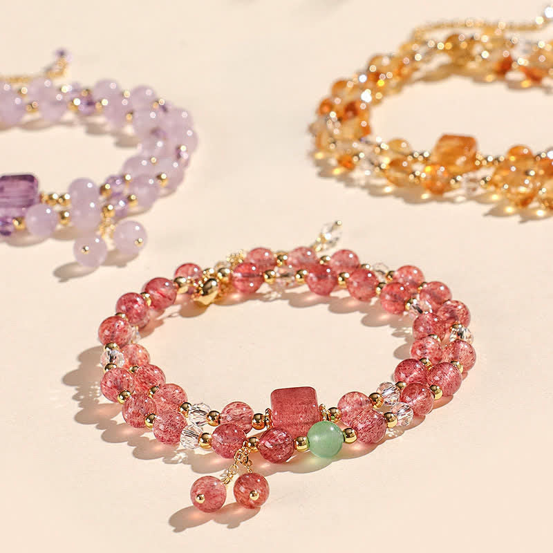 Buddha Stones 天然ストロベリークォーツ ダブルラップ クリスタルヒーリングブレスレット - image 0