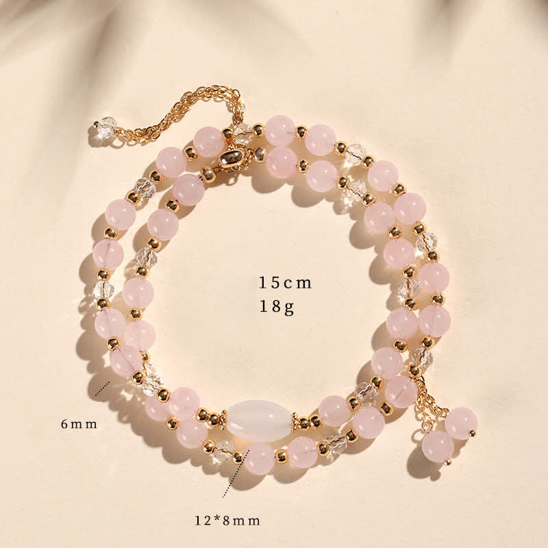 Buddha Stones 天然ストロベリークォーツ ダブルラップ クリスタルヒーリングブレスレット - ローズクォーツ（手首周り：14～15cm） - image 12