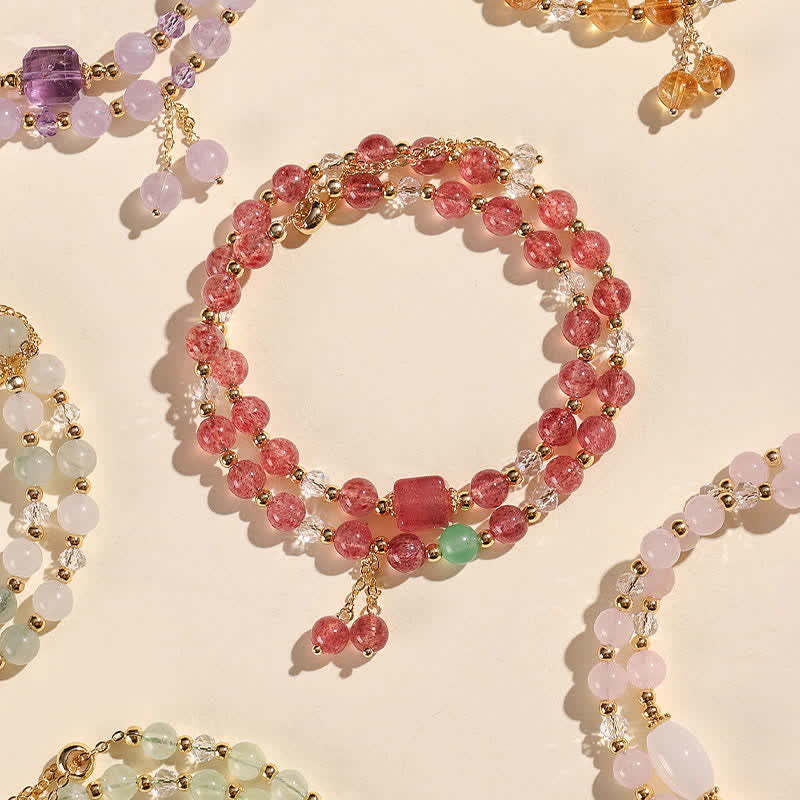 Buddha Stones 天然ストロベリークォーツ ダブルラップ クリスタルヒーリングブレスレット - image 3