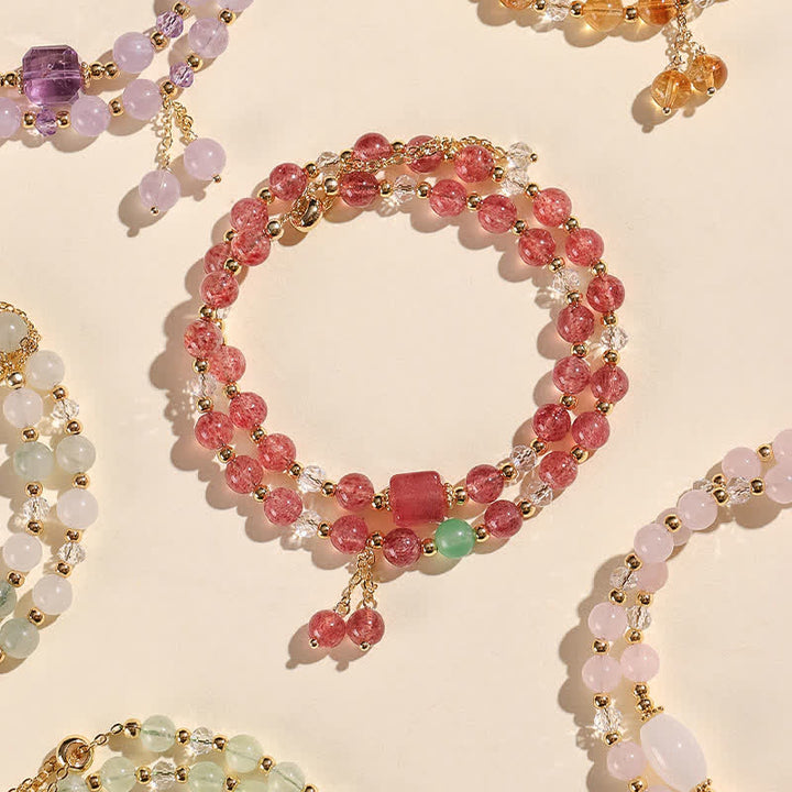 Buddha Stones 天然ストロベリークォーツ ダブルラップ クリスタルヒーリングブレスレット - image 3