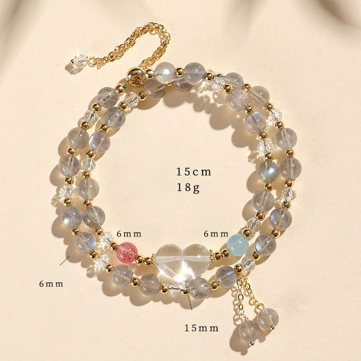 Buddha Stones 天然ストロベリークォーツ ダブルラップ クリスタルヒーリングブレスレット - ムーンストーン（手首周り：14～15cm） - image 6