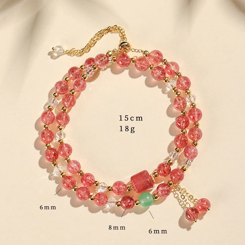 Buddha Stones 天然ストロベリークォーツ ダブルラップ クリスタルヒーリングブレスレット - ストロベリークォーツ（手首周り：14～15cm） - image 1