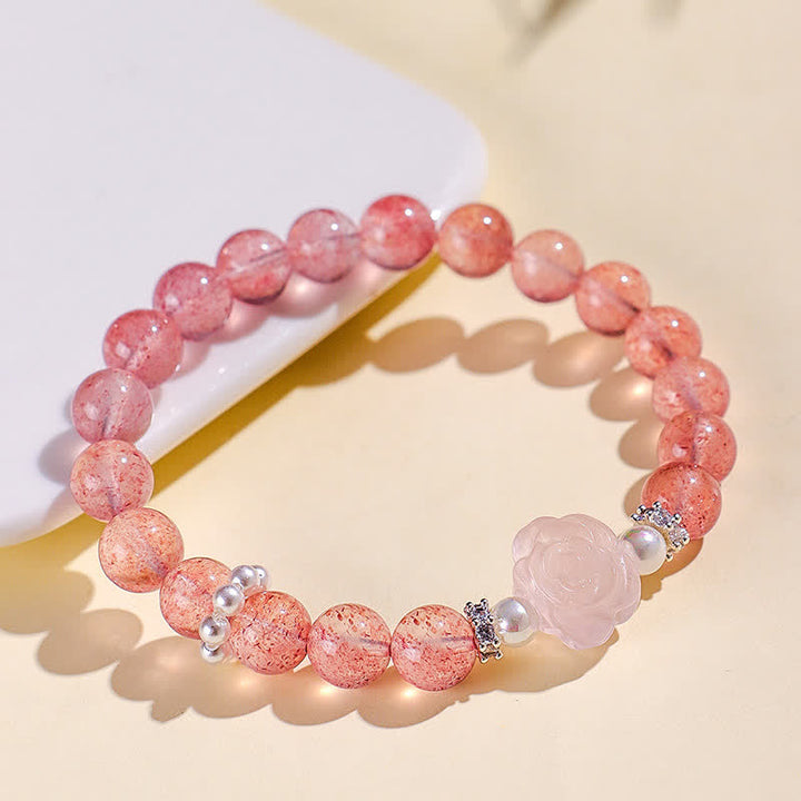Buddha Stones ストロベリークォーツローズビーズラブブレスレット - ストロベリークォーツ（手首周り：15～16cm） - image 0