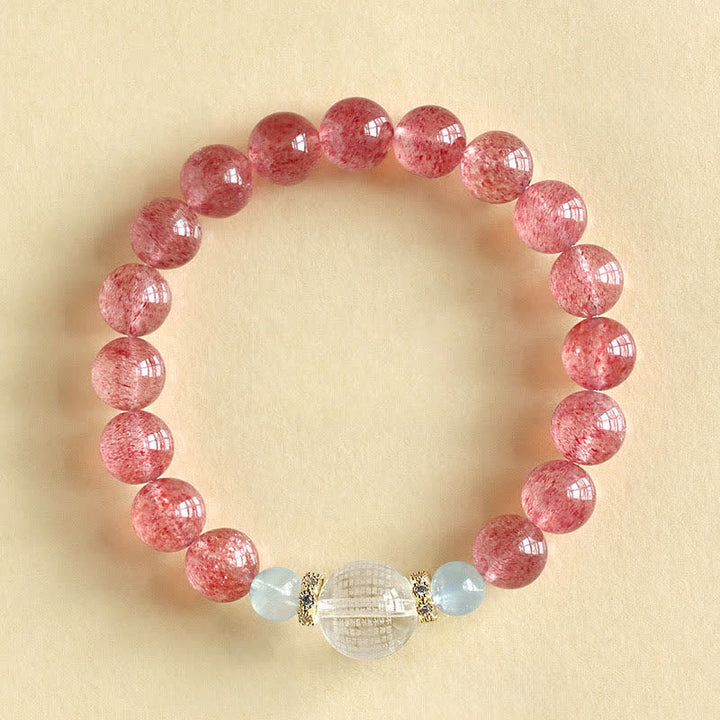 Buddha Stones ストロベリークォーツ ブルータイガーアイ幸運を呼ぶブレスレット - ストロベリークォーツ（手首周り：15～16cm） - image 0