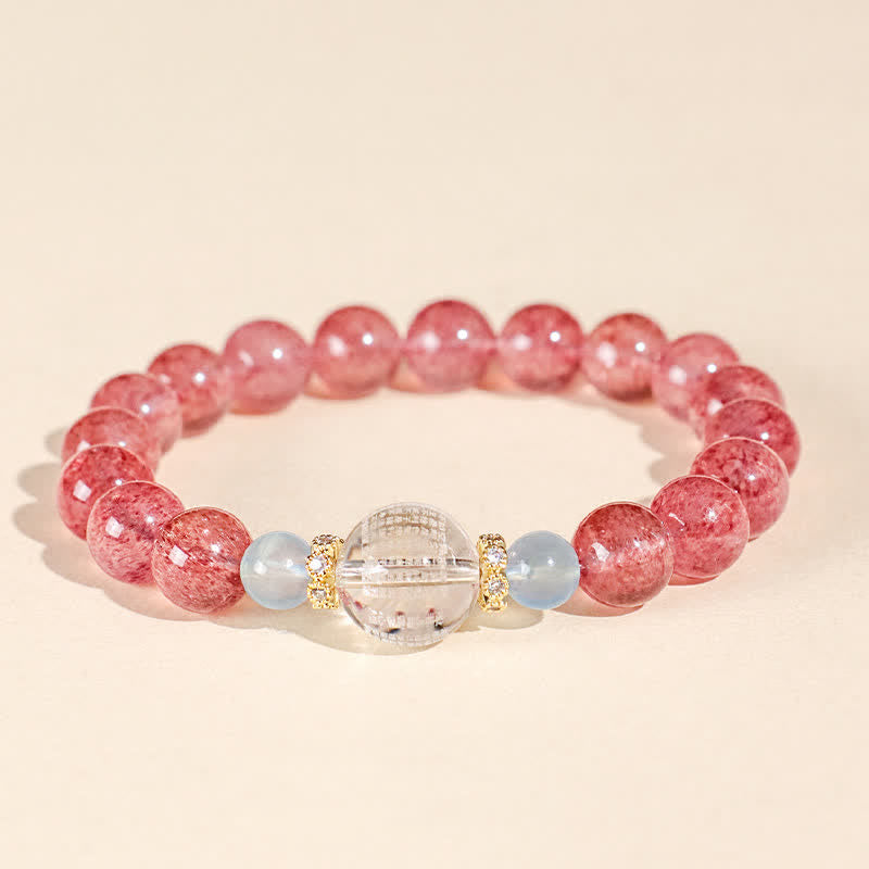 Buddha Stones ストロベリークォーツ ブルータイガーアイ幸運を呼ぶブレスレット - image 1