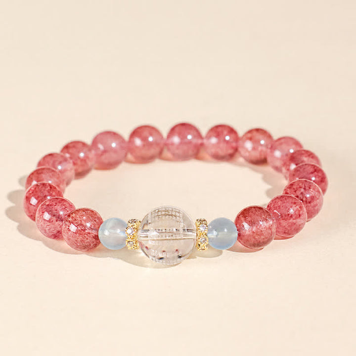 Buddha Stones ストロベリークォーツ ブルータイガーアイ幸運を呼ぶブレスレット - image 1