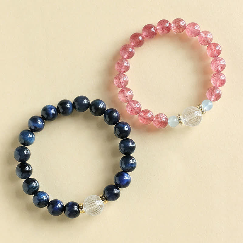 Buddha Stones ストロベリークォーツ ブルータイガーアイ幸運を呼ぶブレスレット - image 10