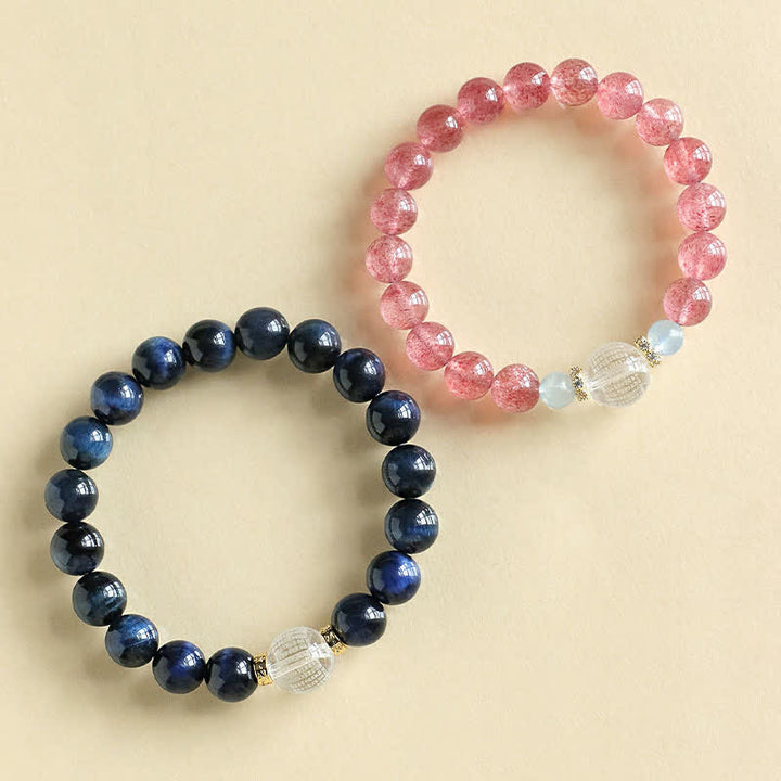 Buddha Stones ストロベリークォーツ ブルータイガーアイ幸運を呼ぶブレスレット - image 10
