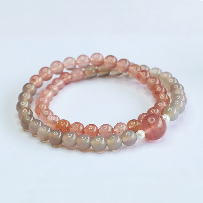 Buddha Stones ストロベリークォーツとグレーアゲートのダブルラップ幸運を呼ぶブレスレット - image 4