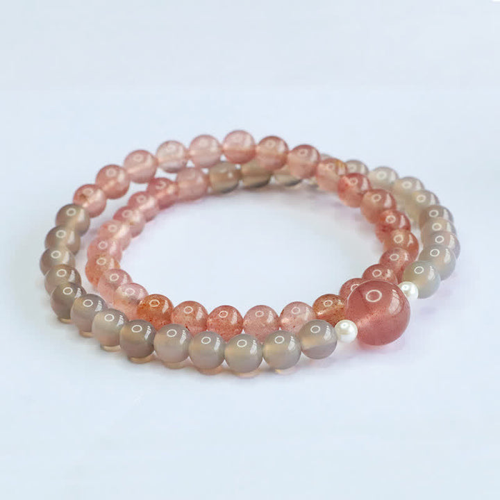 Buddha Stones ストロベリークォーツとグレーアゲートのダブルラップ幸運を呼ぶブレスレット - image 4