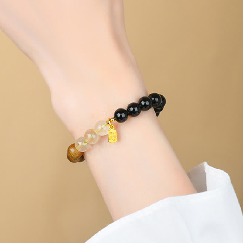 Buddha Stones ストロベリークォーツとシトリンを使用した五行の福の文字の幸運ブレスレット - image 21