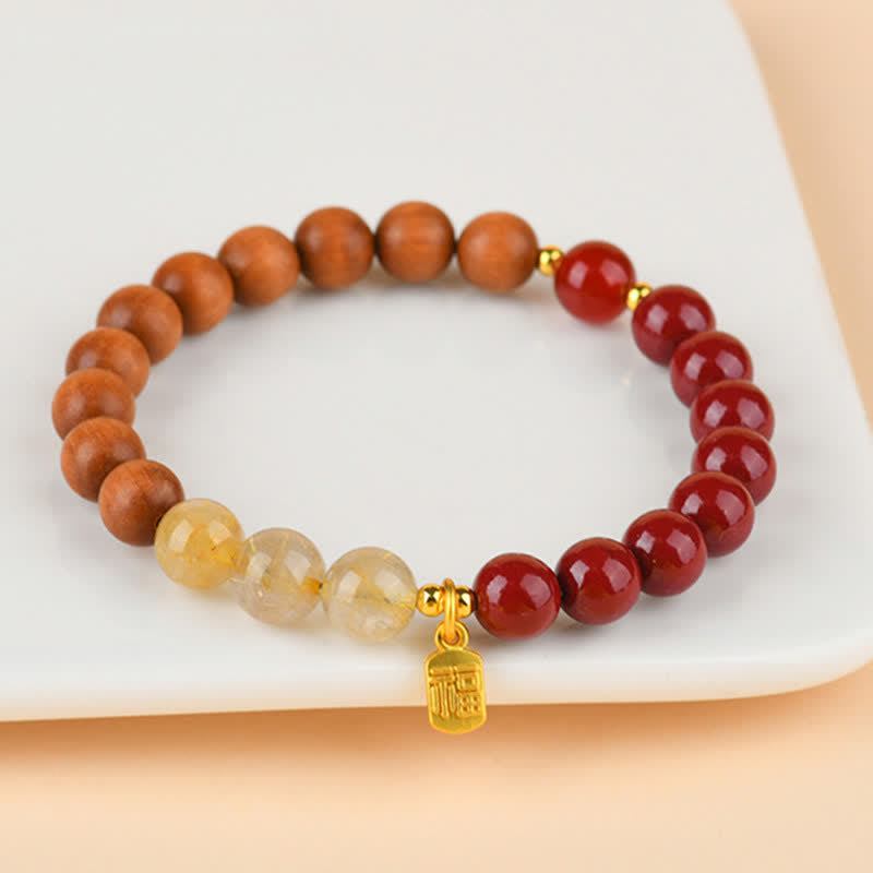 Buddha Stones ストロベリークォーツとシトリンを使用した五行の福の文字の幸運ブレスレット - image 15
