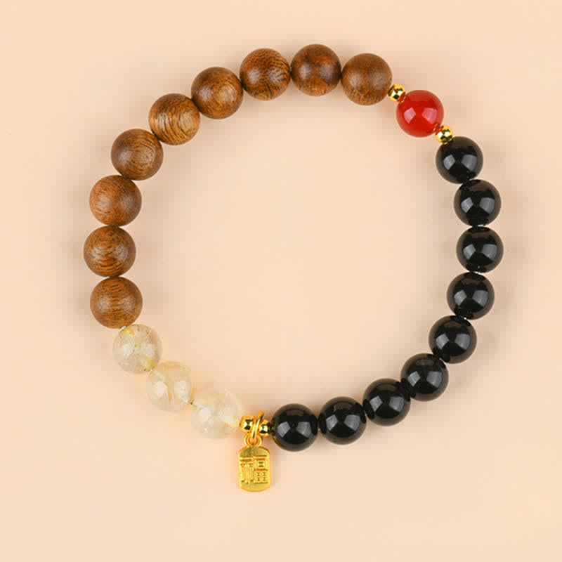 Buddha Stones ストロベリークォーツとシトリンを使用した五行の福の文字の幸運ブレスレット - 木・水・土（手首周り：15～16cm） - image 19