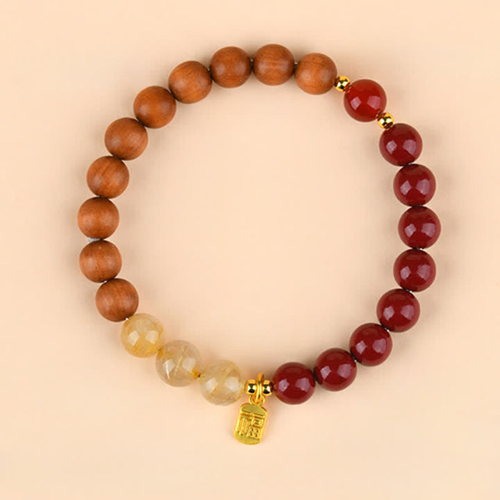 Buddha Stones ストロベリークォーツとシトリンを使用した五行の福の文字の幸運ブレスレット - 木火土（手首周り：15～16cm） - image 14