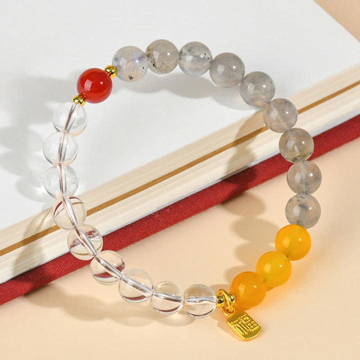 Buddha Stones ストロベリークォーツとシトリンを使用した五行の福の文字の幸運ブレスレット - image 10