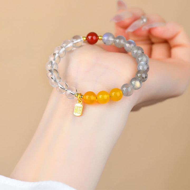 Buddha Stones ストロベリークォーツとシトリンを使用した五行の福の文字の幸運ブレスレット - image 11