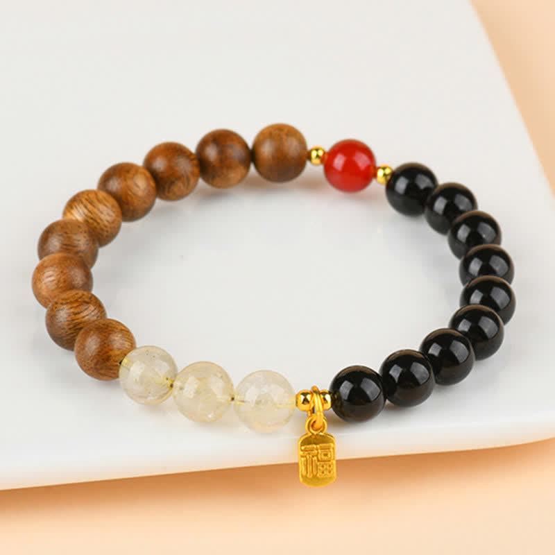 Buddha Stones ストロベリークォーツとシトリンを使用した五行の福の文字の幸運ブレスレット - image 20