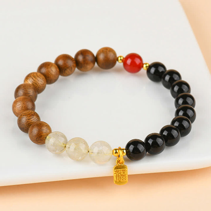 Buddha Stones ストロベリークォーツとシトリンを使用した五行の福の文字の幸運ブレスレット - image 20