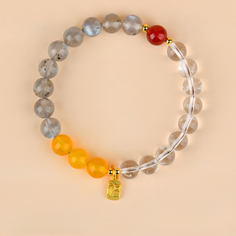 Buddha Stones ストロベリークォーツとシトリンを使用した五行の福の文字の幸運ブレスレット - 水・金・土（手首周り：15～16cm） - image 8