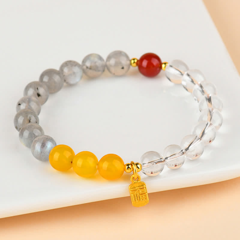Buddha Stones ストロベリークォーツとシトリンを使用した五行の福の文字の幸運ブレスレット - image 9