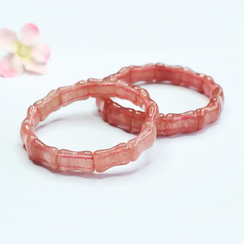 Buddha Stones ストロベリークォーツと竹を使っ幸運を呼ぶブレスレット - image 1