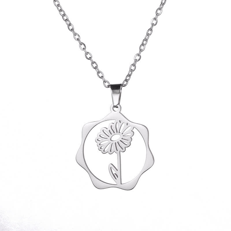 Buddha Stones チタン鋼製誕生花蓮悟りペンダントネックレス - デイジー - 銀色のチタン鋼 - image 13