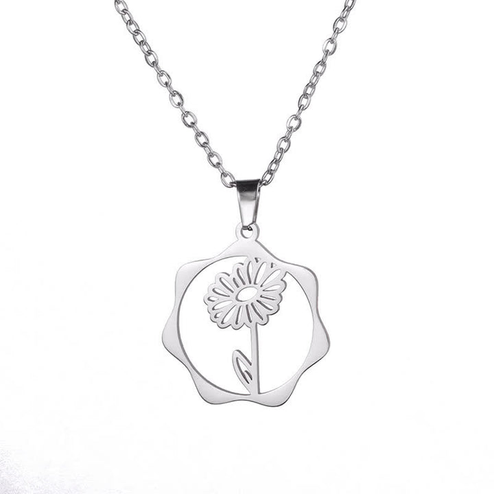 Buddha Stones チタン鋼製誕生花蓮悟りペンダントネックレス - デイジー - 銀色のチタン鋼 - image 13