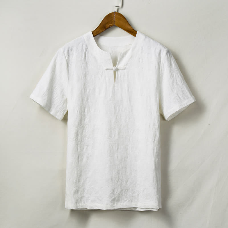Buddha Stones 夏唐スタイル ワンボタン リーフ柄 メンズ半袖シャツ - 白 - US/UK/AU44、 EU54 (4XL) - image 2