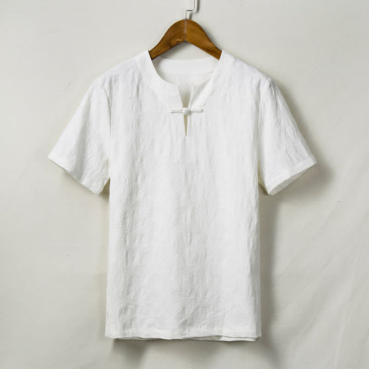 Buddha Stones 夏唐スタイル ワンボタン リーフ柄 メンズ半袖シャツ - 白 - US/UK/AU44、 EU54 (4XL) - image 2