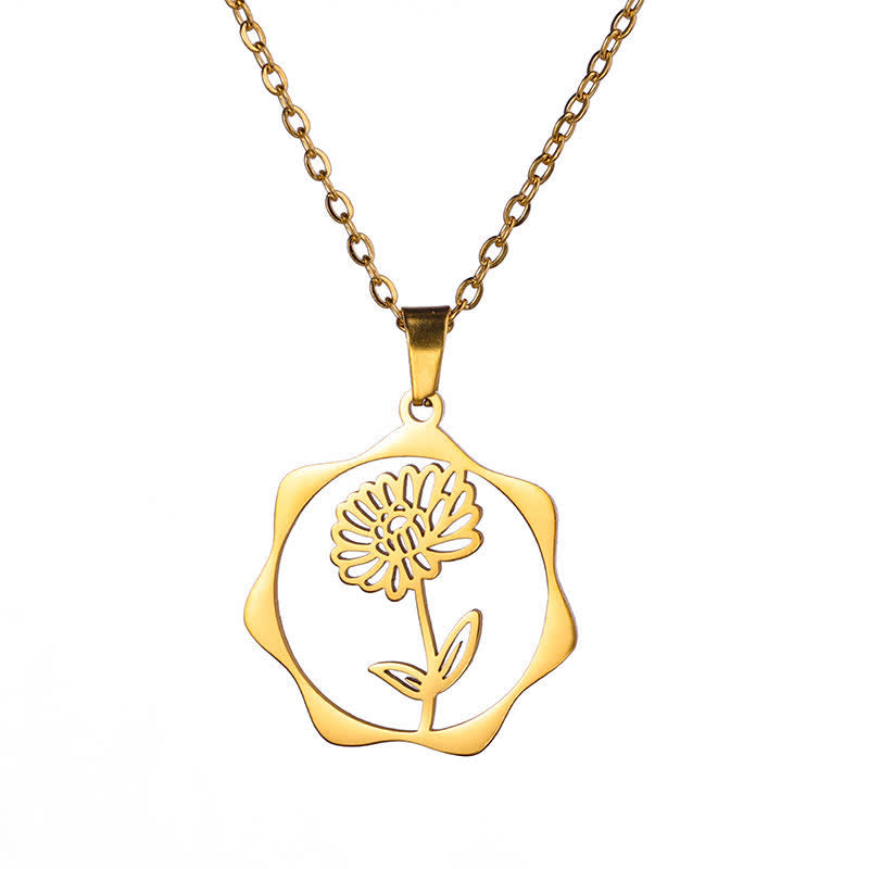 Buddha Stones チタン鋼製誕生花蓮悟りペンダントネックレス - 菊 - ゴールデンチタン鋼 - image 10