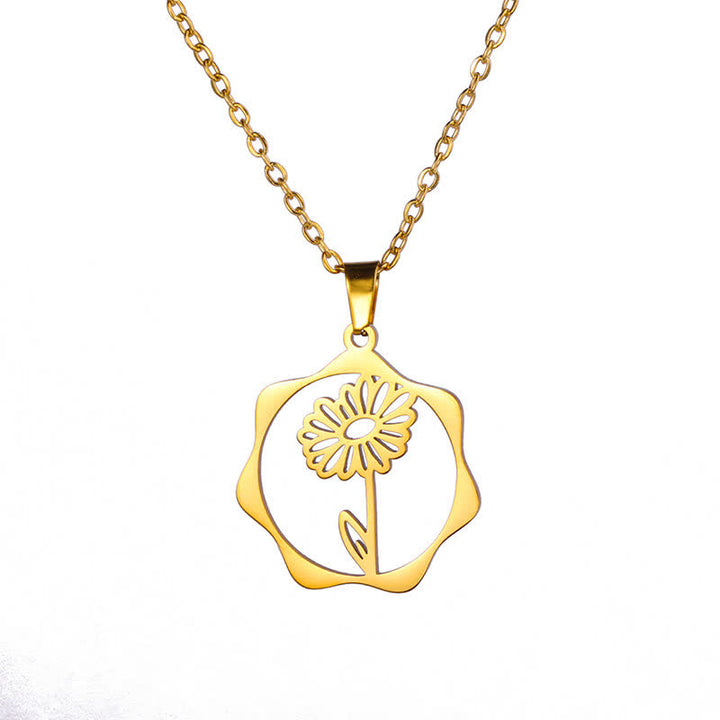 Buddha Stones チタン鋼製誕生花蓮悟りペンダントネックレス - デイジー - ゴールデンチタン鋼 - image 15