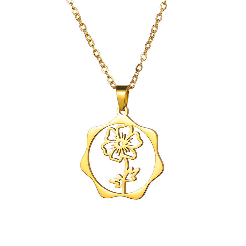 Buddha Stones チタン鋼製誕生花蓮悟りペンダントネックレス - コスモス - ゴールデンチタン鋼 - image 20