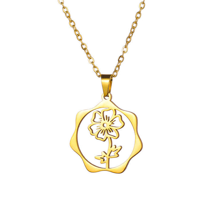 Buddha Stones チタン鋼製誕生花蓮悟りペンダントネックレス - コスモス - ゴールデンチタン鋼 - image 20