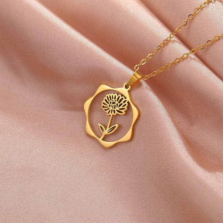 Buddha Stones チタン鋼製誕生花蓮悟りペンダントネックレス - image 12