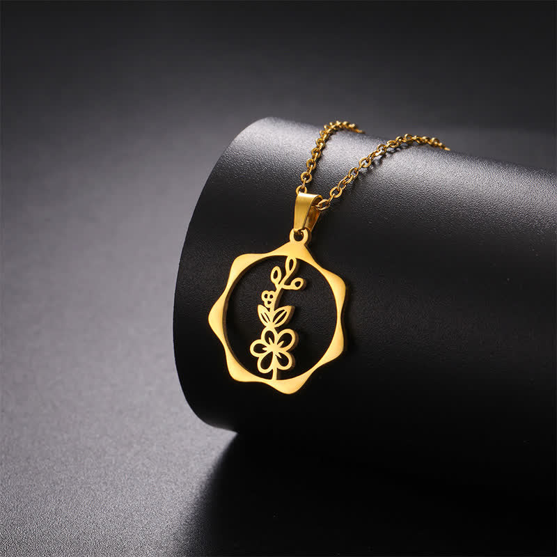Buddha Stones チタン鋼製誕生花蓮悟りペンダントネックレス - image 6