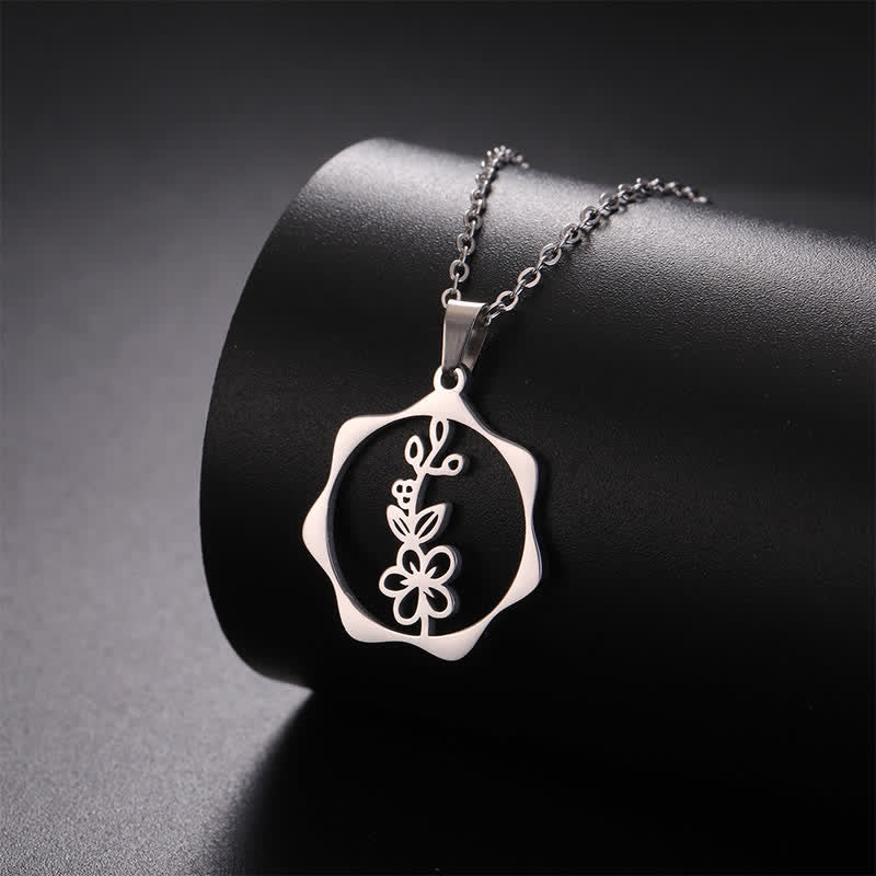 Buddha Stones チタン鋼製誕生花蓮悟りペンダントネックレス - image 3
