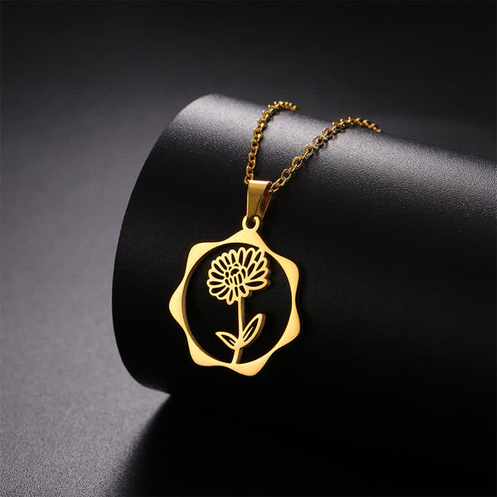 Buddha Stones チタン鋼製誕生花蓮悟りペンダントネックレス - image 11