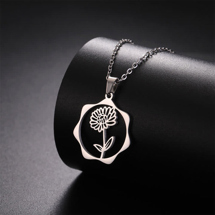Buddha Stones チタン鋼製誕生花蓮悟りペンダントネックレス - image 9