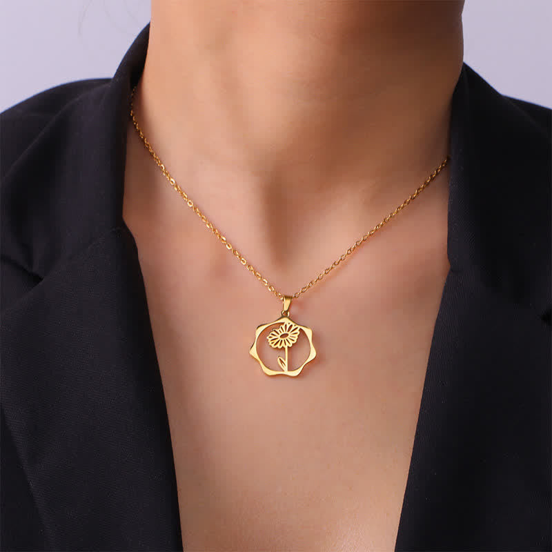 Buddha Stones チタン鋼製誕生花蓮悟りペンダントネックレス - image 16