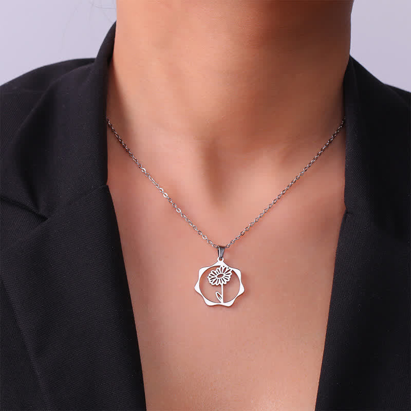 Buddha Stones チタン鋼製誕生花蓮悟りペンダントネックレス - image 14