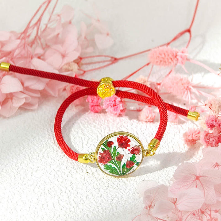 Buddha Stones 樹脂製ハンドメイド誕生花モチーフ調節可能編み込みロープブレスレット - カーネーション（手首周り：17～22cm） - image 2