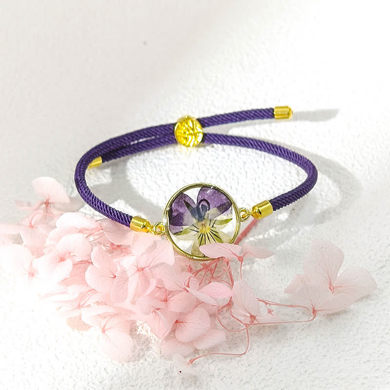 Buddha Stones 樹脂製ハンドメイド誕生花モチーフ調節可能編み込みロープブレスレット - image 1