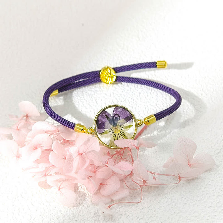 Buddha Stones 樹脂製ハンドメイド誕生花モチーフ調節可能編み込みロープブレスレット - image 1