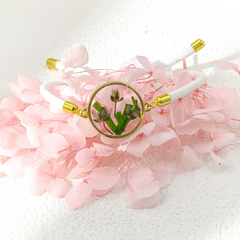 Buddha Stones 樹脂製ハンドメイド誕生花モチーフ調節可能編み込みロープブレスレット - スノードロップ（手首周り：17～22cm） - image 4