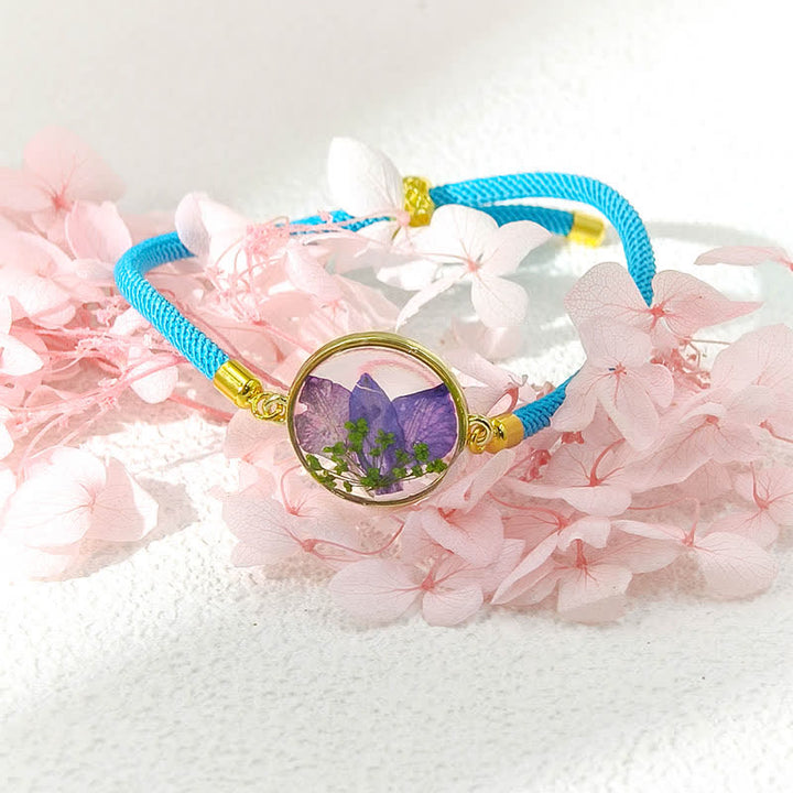 Buddha Stones 樹脂製ハンドメイド誕生花モチーフ調節可能編み込みロープブレスレット - デルフィニウム（手首周り：17～22cm） - image 9